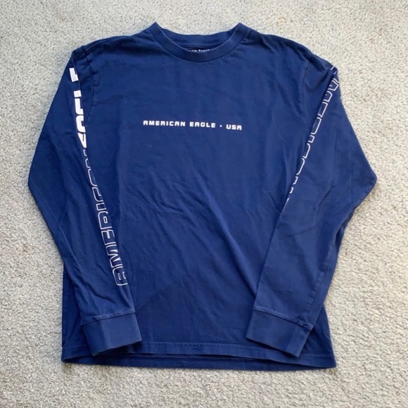 Dark Blue American Eagle USA Long Sleeve with Lettering on Sleeves - Picture 1 of 4